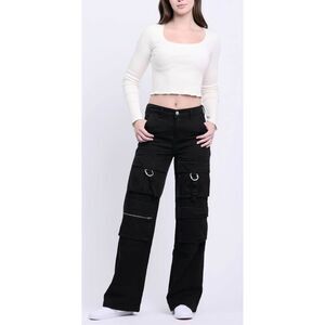 PTCL Cargo Twill Wide Leg Pants Size 31 Black NWT